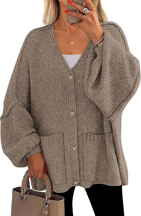 PRETTYGARDEN Fall Chunky Cardigan Sweaters for Women 2025 Button Long Lantern Sleeve Knit Oversiz... | Amazon (US)