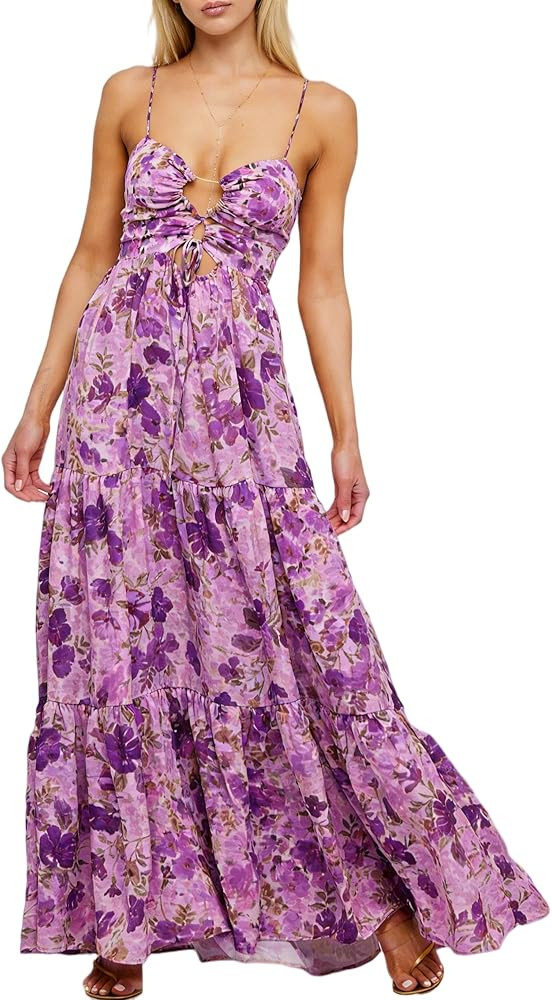 Womens 2024 Summer Y2k Dress Boho Floral Bodycon Flowy Maxi Dress Cute Backless Spaghetti Strap B... | Amazon (CA)