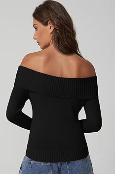 QINSEN Cotton Off The Shoulder Sweater for Women Long Sleeve Ribbed Knit Pullover Sweater Slim Fi... | Amazon (US)