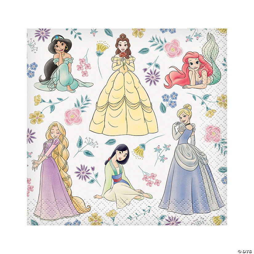 5" Floral Disney Princess Party Disposable Paper Beverage Napkins – 16 Ct. | Oriental Trading Company