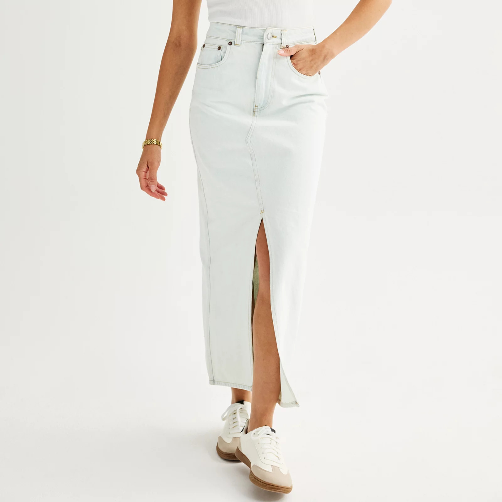 Women's Industry Front Slit Denim Skirt, Size: 4, Light Blue | Kohl's