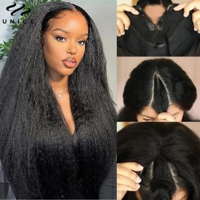 UNice Hair V Part Wig I-Part Wig Human Hair Kinky Straight Wig Glueless U Part Wig Human Hair Wig... | AliExpress (US)