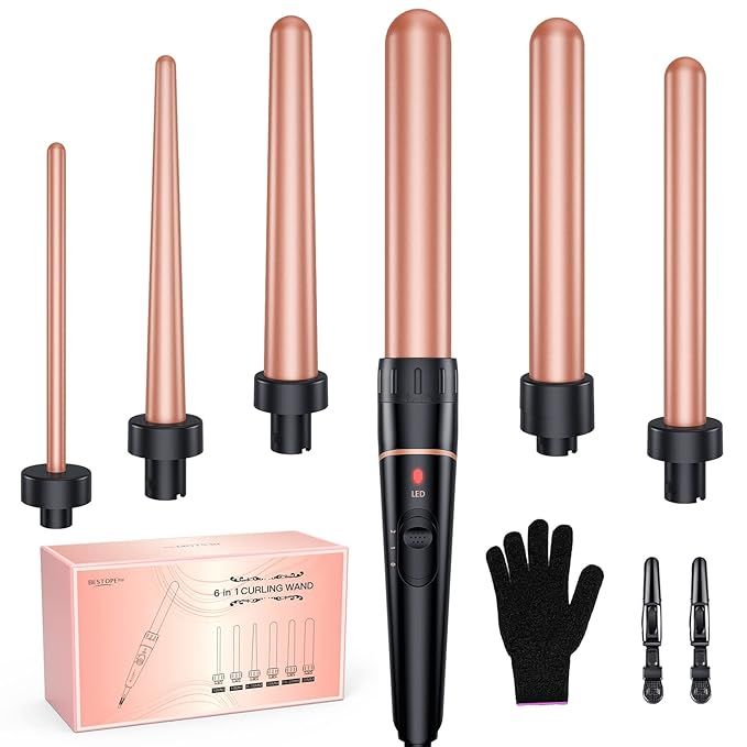 Long Barrel Curling Iron Wand Set, BESTOPE PRO 6 in 1 Curling Wand Set with Ceramic Barrel for Lo... | Amazon (US)