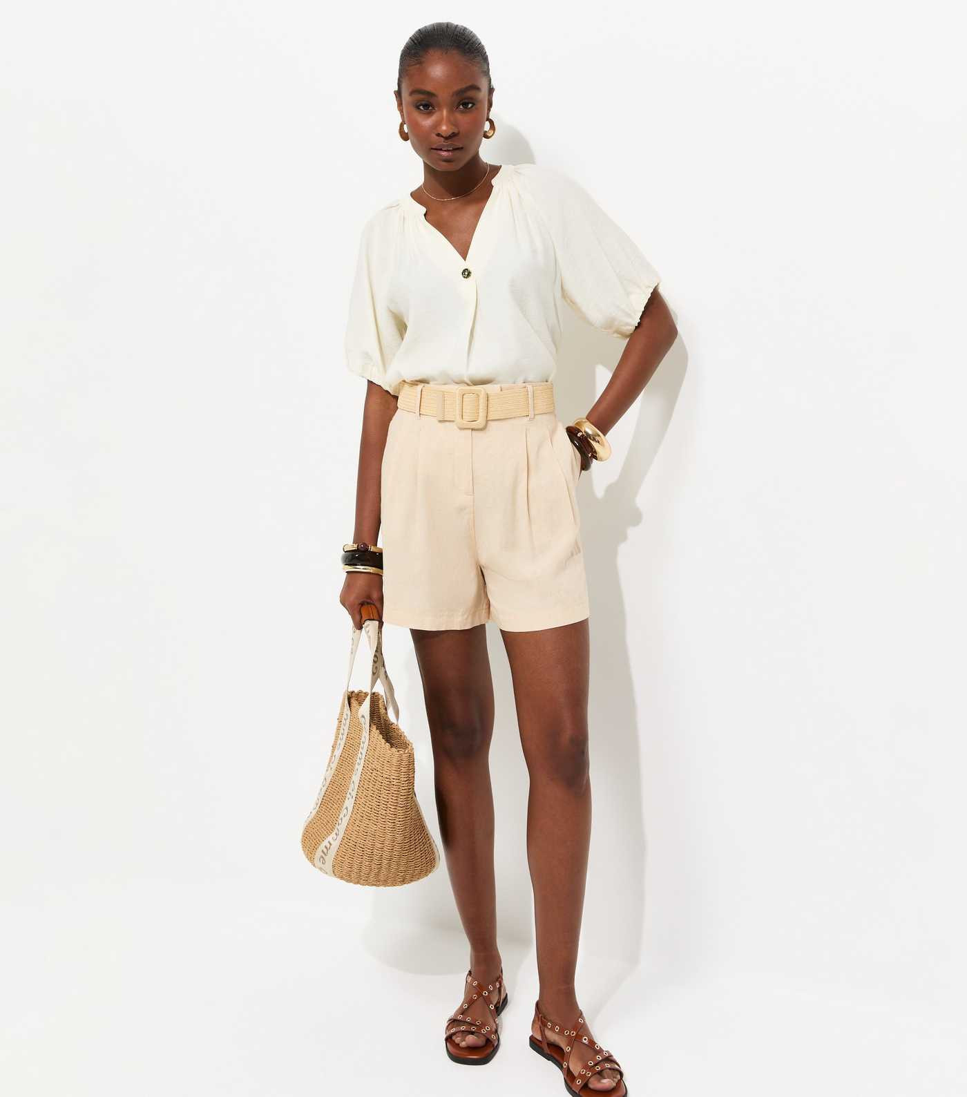 Stone Linen Blend Belted Shorts | New Look | New Look (UK)