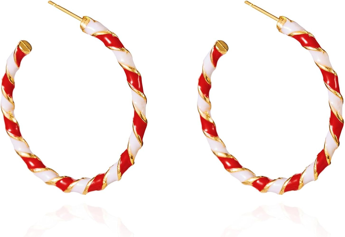 Lightweight Christmas Large Big Candy Hoop Dangle Earrings for Women Red White/Black Twisted Wrap... | Amazon (US)