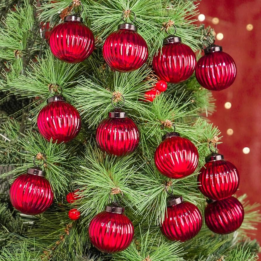 IndianShelf 12 Vintage Mercury Large Christmas Ornaments Red Unique Glass Christmas Balls for Chr... | Amazon (US)