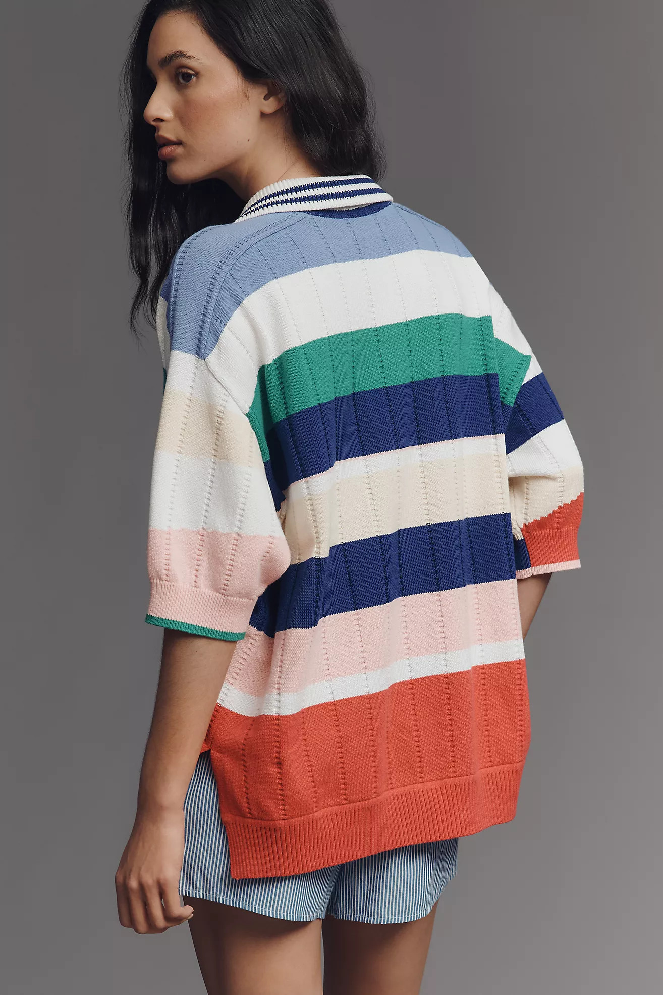 Maeve Collared V-Neck Short-Sleeve Rugby Sweater | Anthropologie (US)