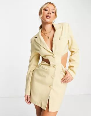 Missguided lace up blazer dress with cut out in yellow | ASOS (Global)