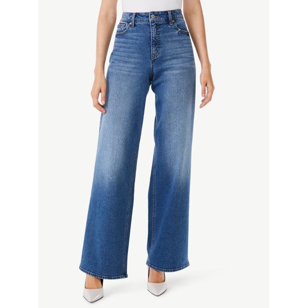 Scoop Women's Wide Leg Jeans with Deconstructed Hem - Walmart.com | Walmart (US)