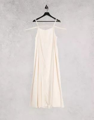 Ghospell backless smock midaxi slip dress with tie details in cream | ASOS (Global)