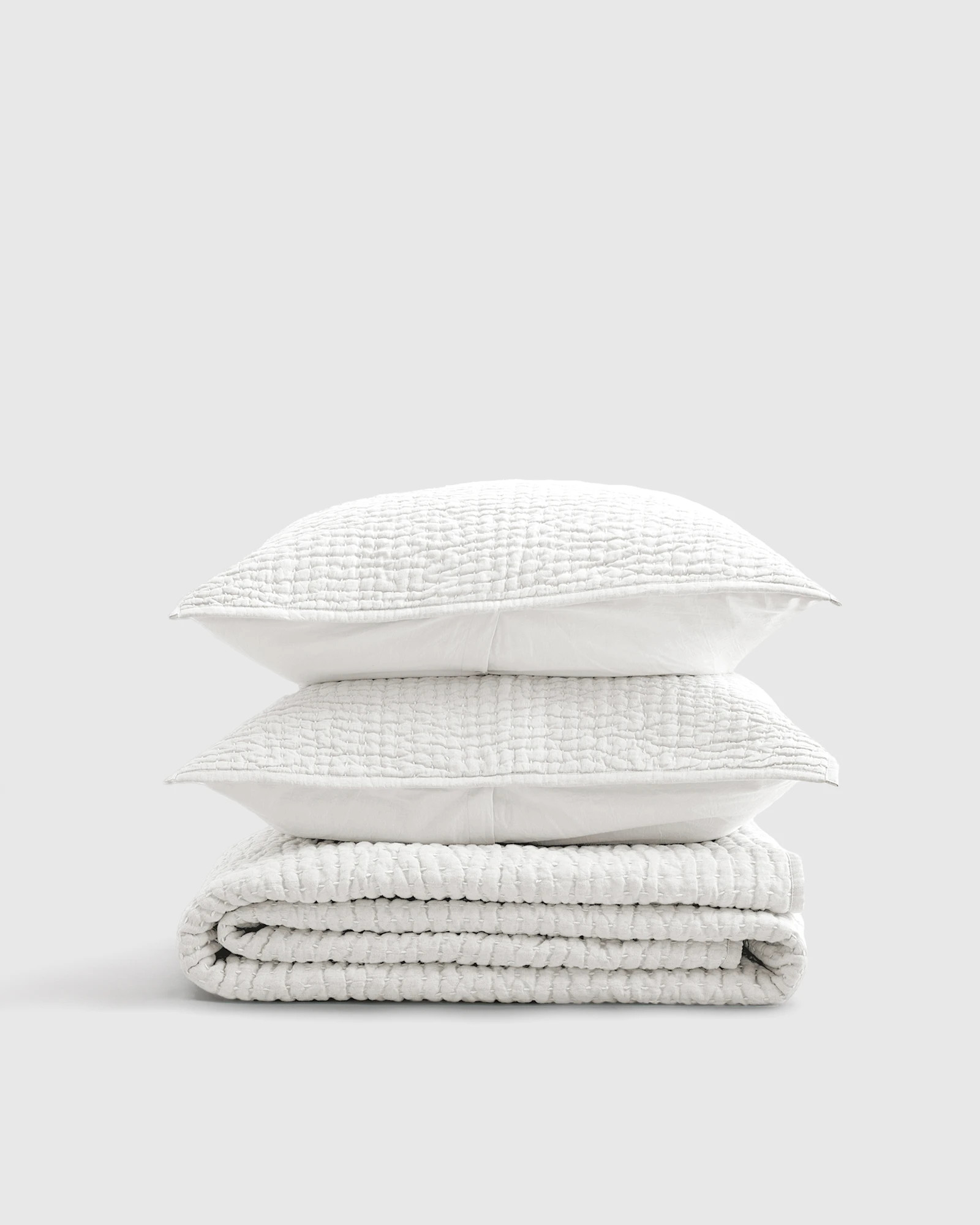 Quince | European Linen Cotton Stitch Quilt Set in Olive, Size Twin | Quince