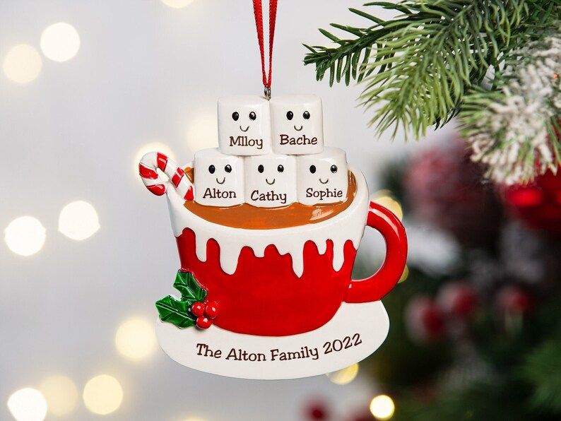 Personalized Family Christmas Ornament-Custom Family Christmas Gift-Marshmallow Cup Ornament-Open... | Etsy (US)