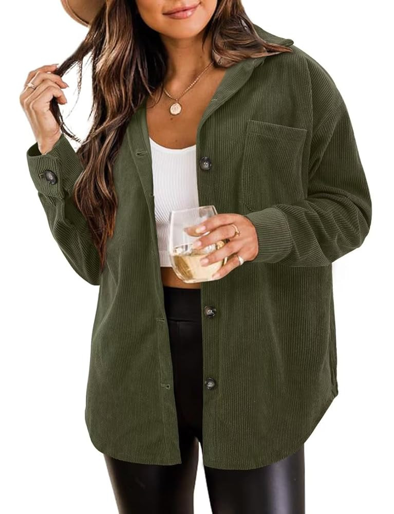 ZOLUCKY Womens Shackets Jacket Plus Size Long Sleeve Button Down Shirts Blouses Tops | Amazon (US)