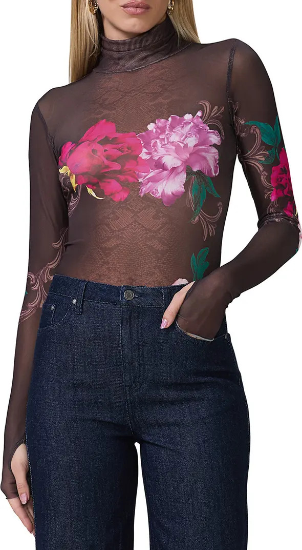 Zadie Print Turtleneck Mesh Top | Nordstrom