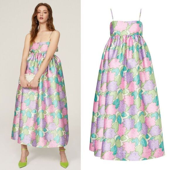 Alemais Luella Pastel Floral Print Bow Back Empire Babydoll Midi Dress Size 2 | Poshmark