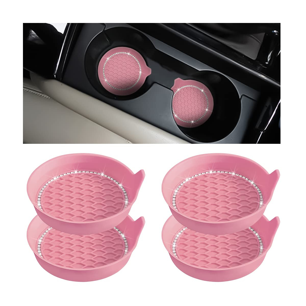 XINLIYA 4PCS Bling Car Cup Holder Coaster, Universal Crystal Rhinestone Anti-Slip Cup Holder Inse... | Amazon (US)