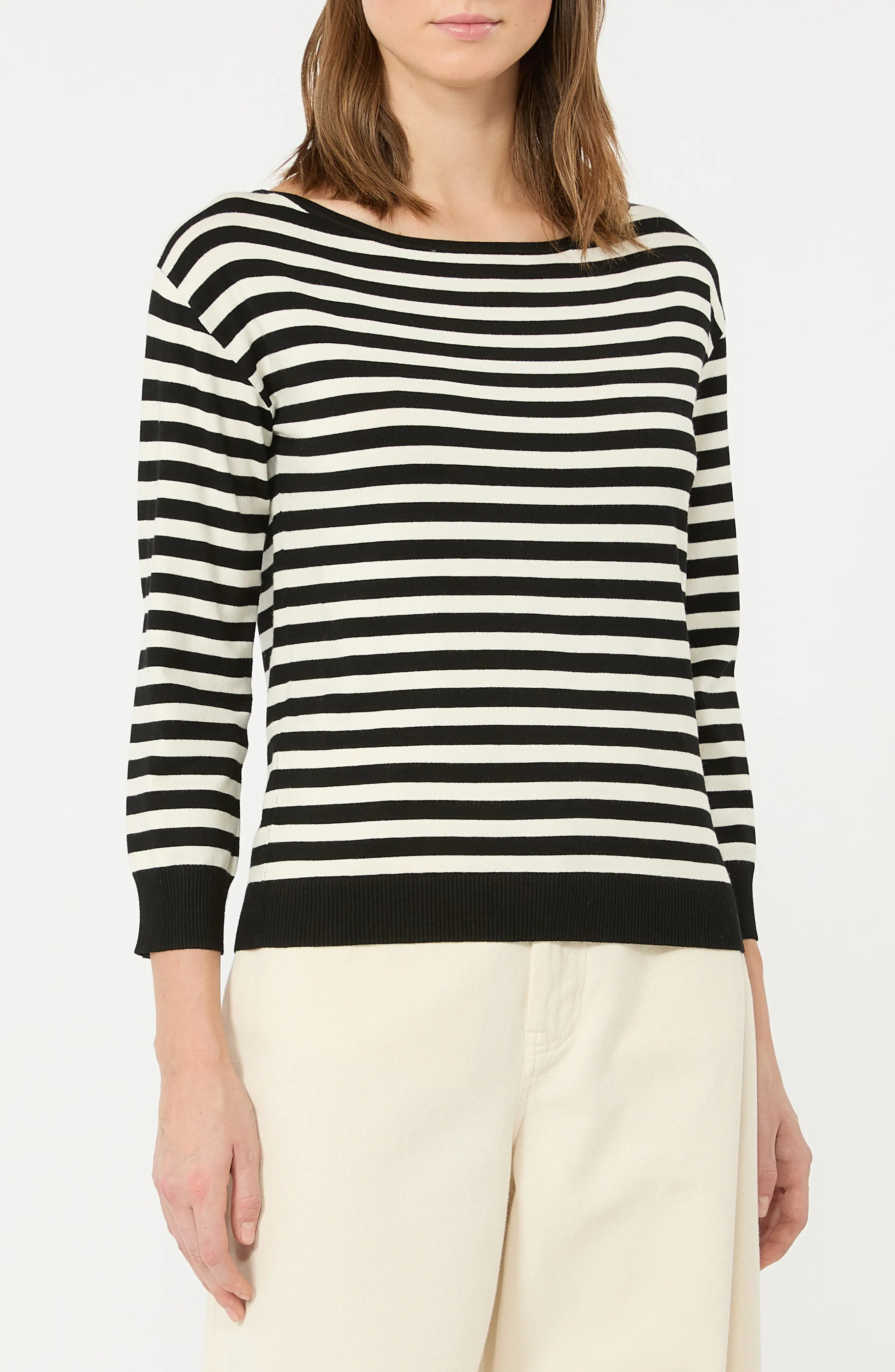 Weekend Max Mara Stecca Striped Bateau Neck Sweater in Black at Nordstrom, Size Small | Nordstrom