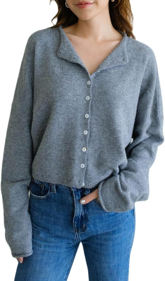 Women Y2k Knitted Cardigan Long Sleeve Button Down Sweater Lightweight Casual Cardigan Loose Fall... | Amazon (US)