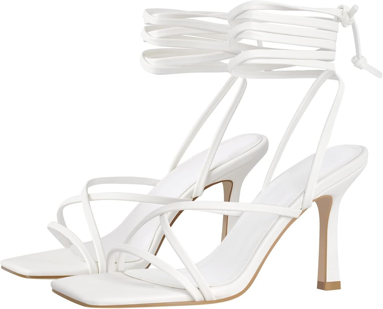 LISHAN Women's Stiletto High Heels Strappy Lace Up Sandals | Amazon (US)