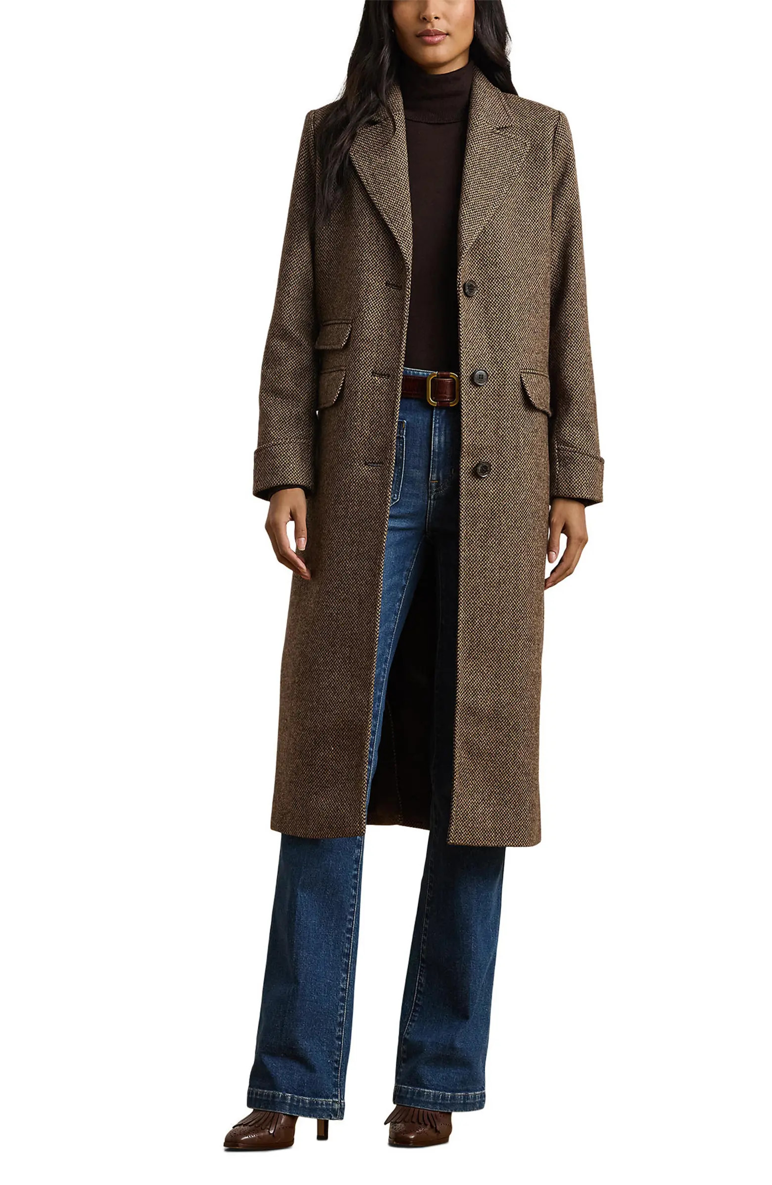 Longline Herringbone Wool Blend Reefer Coat | Nordstrom