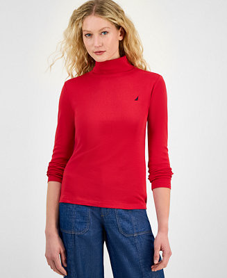 Women's Cotton Turtleneck Long-Sleeve T-Shirt, Online Only | Macy's