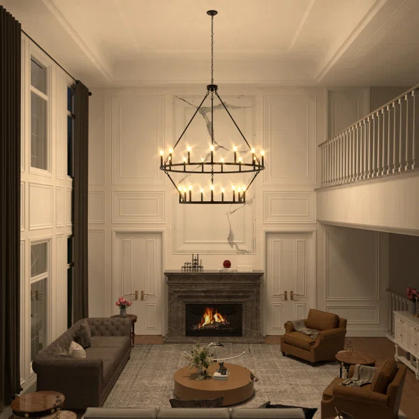 Avalee 24 - Light Living Room Dimmable Steel Wagon Wheel Chandelier UL Certified | Wayfair North America