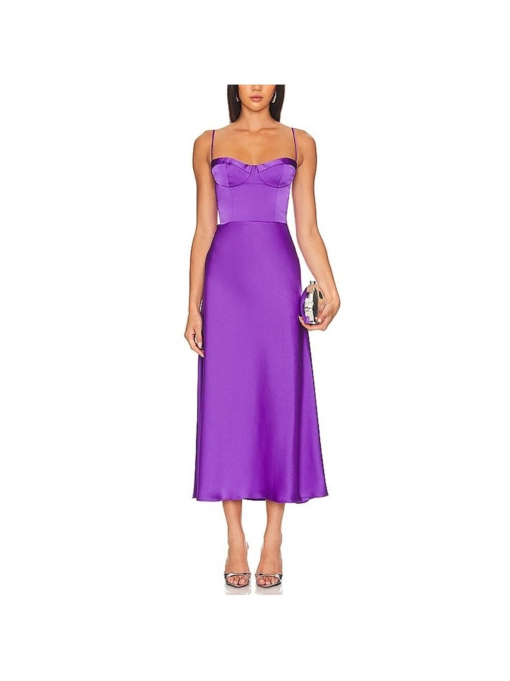 Katie May Purple Satin Midi Slip Dress with Bust Detail | Poshmark