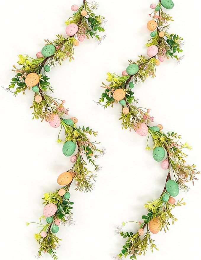 12FT Easter Garland for Mantel Decorations, 2-Pack 6FT Artificial Spring Egg Garland with Flowers... | Amazon (US)