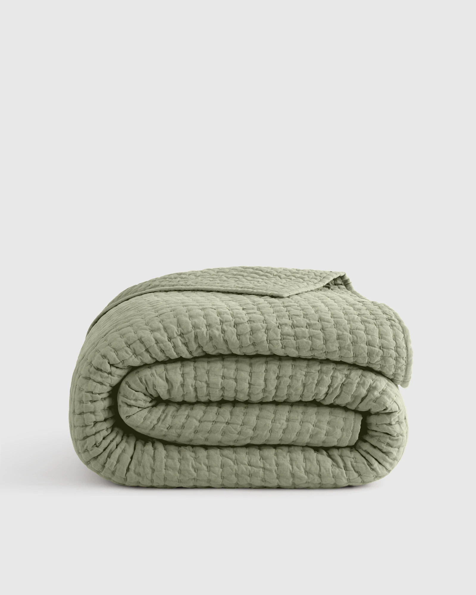 Quince | European Linen Cotton Stitch Quilt in Terracotta, Size Twin | Quince