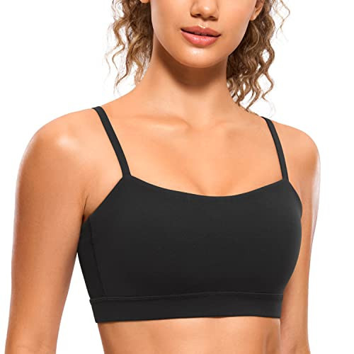 CRZ YOGA Butterluxe Womens Adjustable Spaghetti Thin Strap Sports Bra - Padded Wireless Square Neck Workout Yoga Clothes Black X-Large | Amazon (US)
