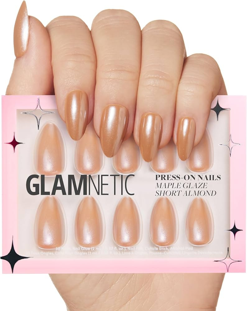 Glamnetic Press On Nails - Maple Glaze | Short Almond Nude Brown Neutral Nails with Glaze Finish ... | Amazon (US)