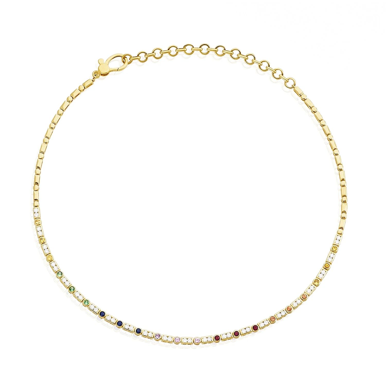 Diamond & Gemstone Bezel Art Deco Tennis Necklace | LINDSEY LEIGH JEWELRY