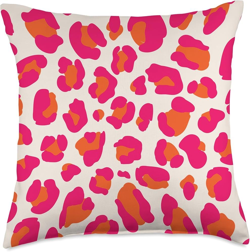 Animal Print Co. Orange and Hot Pink Leopard Print Throw Pillow, 18x18, Multicolor | Amazon (US)