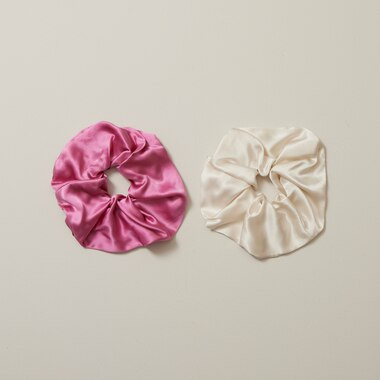 LARGE SILK SCRUNCHIE SET, ROSE & CREAM SET OF 2 | Indigo (CA)