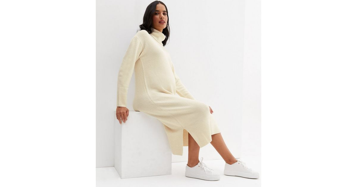 Maternity Cream Knit Roll Neck Midi Dress | New Look | New Look (UK)
