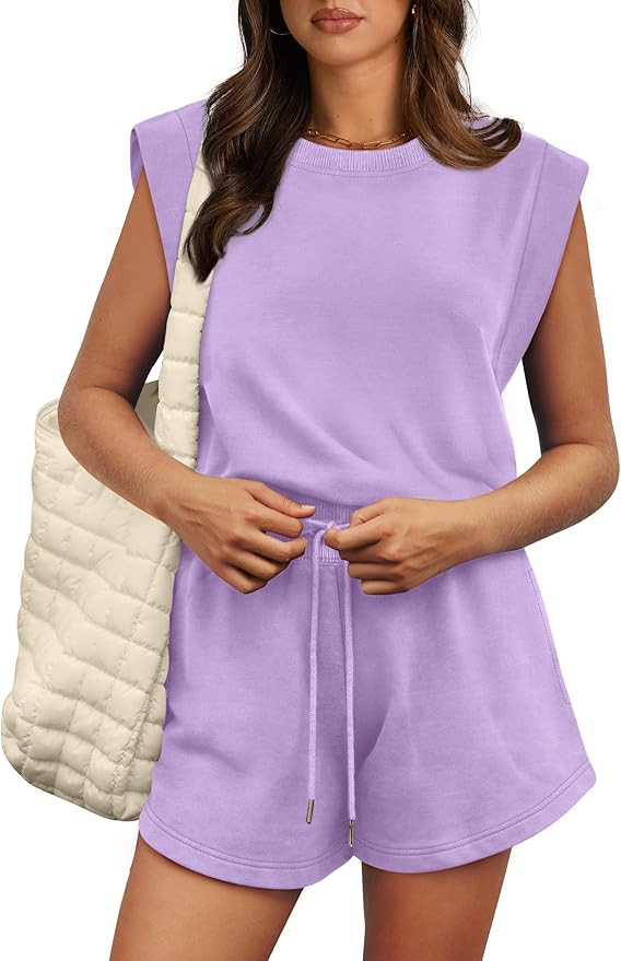 OFEEFAN Rompers for Women Summer Cap Sleeve Adjustable Drawstring Waistband Crewneck Casual Outfi... | Amazon (US)