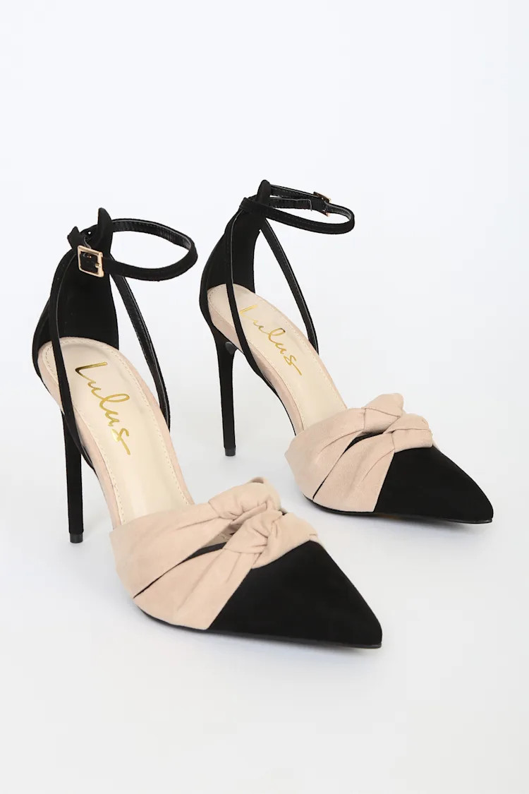Santina Black and Light Nude Pointed-Toe Ankle Strap Pumps | Lulus (US)