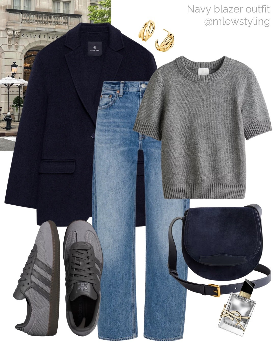 Navy blue & grey 🩶

Tags: anine bing blazer, pistola barrel leg jeans, grey sweater tee, quince navy suede bag, grey adidas sneakers, ysl perfume, Jenny bird earrings, capsule wardrobe, early spring outfit, late winter fashion 

#LTKootd #LTKSeasonal #LTKWorkwear