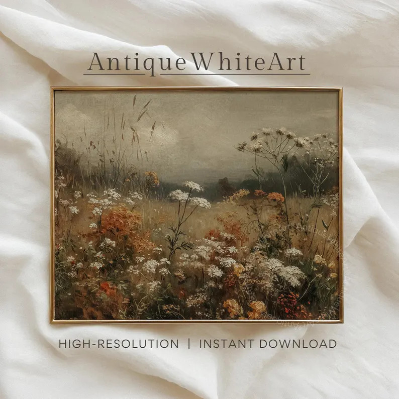 Printable Fall Wildflower Wall Art, Muted Vintage Autumn Prints, Rustic Moody Meadow Painting, Fa... | Etsy (US)