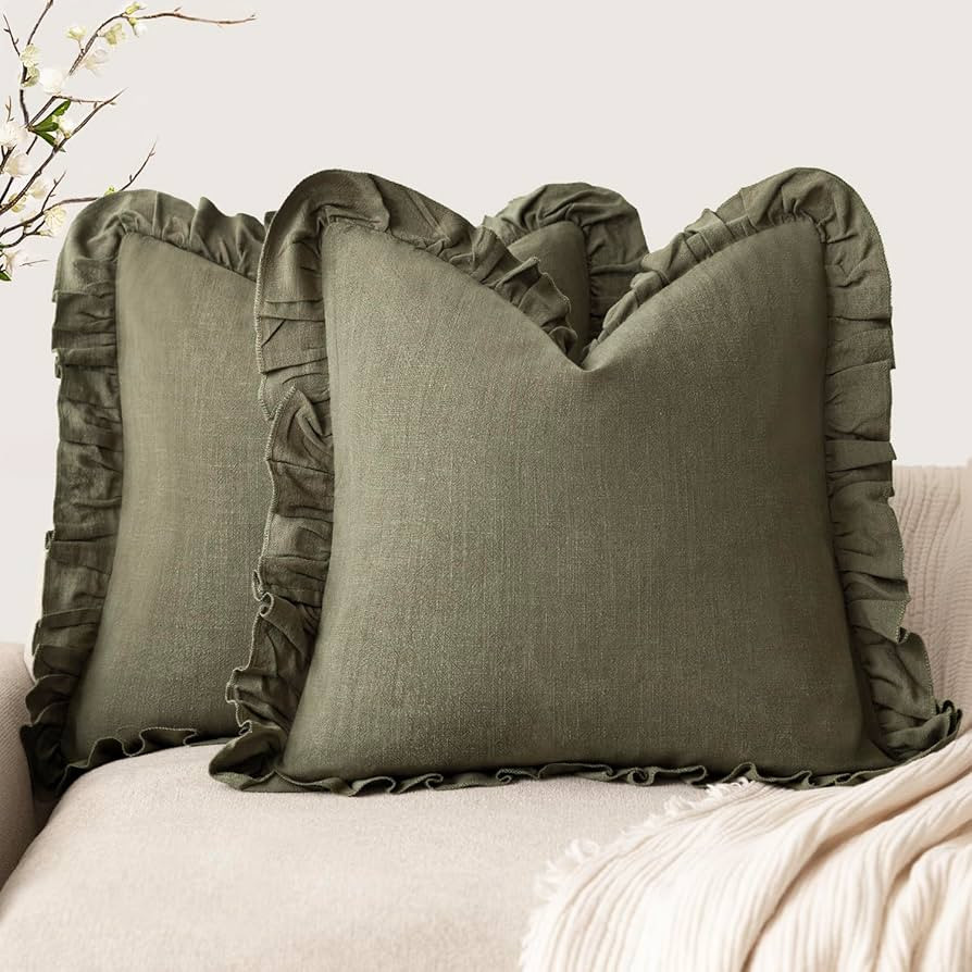 Foindtower Set of 2 Decorative Soild Fringe Ruffle Throw Pillow Covers Soft Boho Farmhouse Cushio... | Amazon (US)