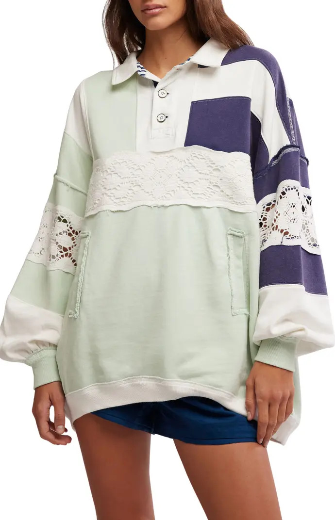 American Dream Lace Accent Colorbock Cotton Rugby Shirt | Nordstrom