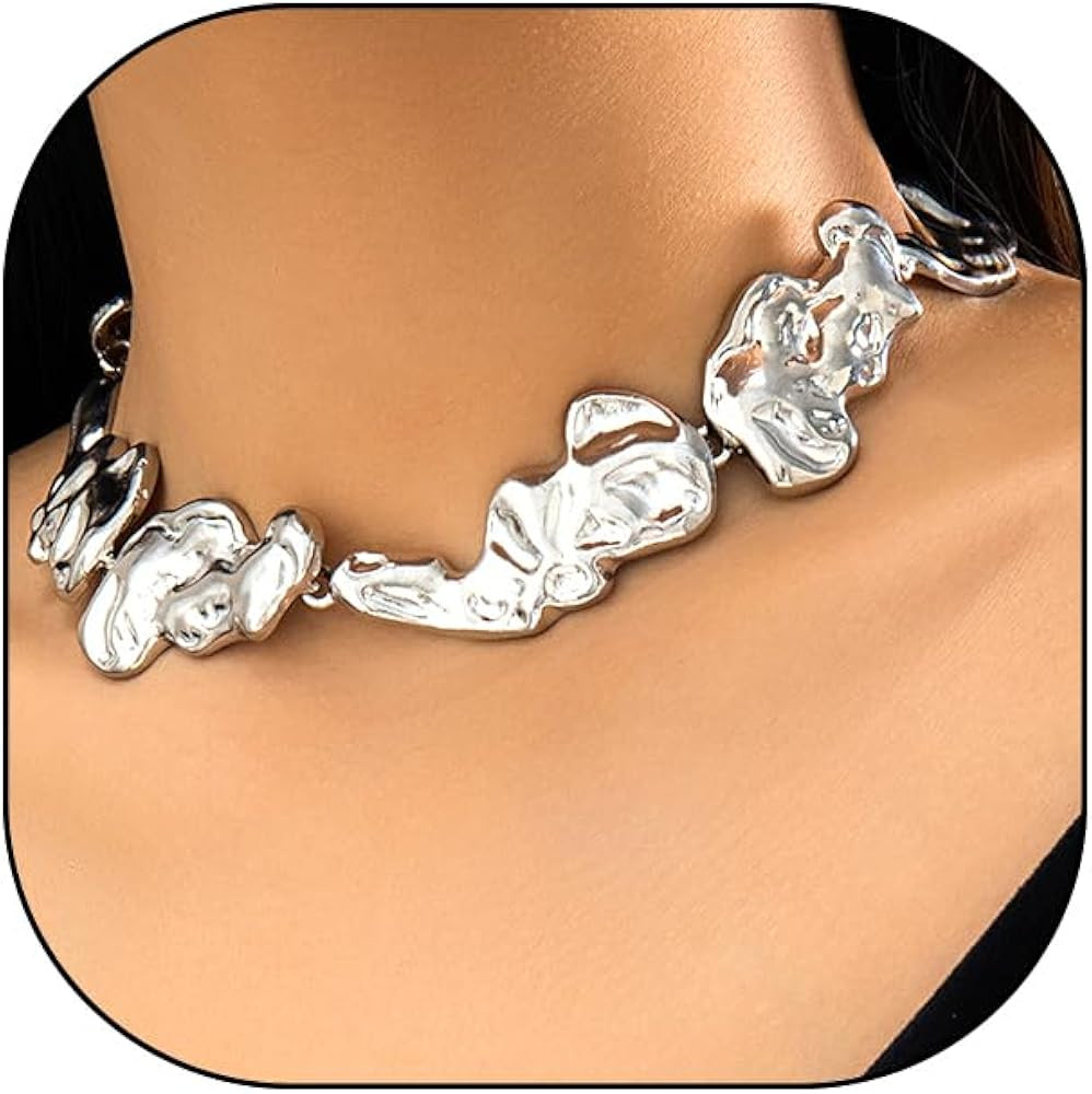 Chunky Gold Statement Choker Necklace for Women Irregular Pleated Lava Necklace Minimalistic Melt... | Amazon (US)