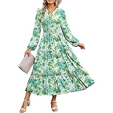 Grace Karin Women's Floral Maxi Dress 2026 Spring Long Sleeve V Neck Empire Wais Flowy Casual Vac... | Amazon (US)