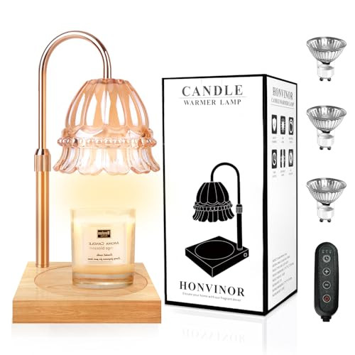 Honvinor Candle Warmer Lamp, Candle Warmer Lamp Adjustable Height, Candle Warmer Light with Timer & Dimmer, Compatible with Jar Scented Candles, Flower Candle Warmer with 3 Bulbs for Home Decor | Amazon (US)