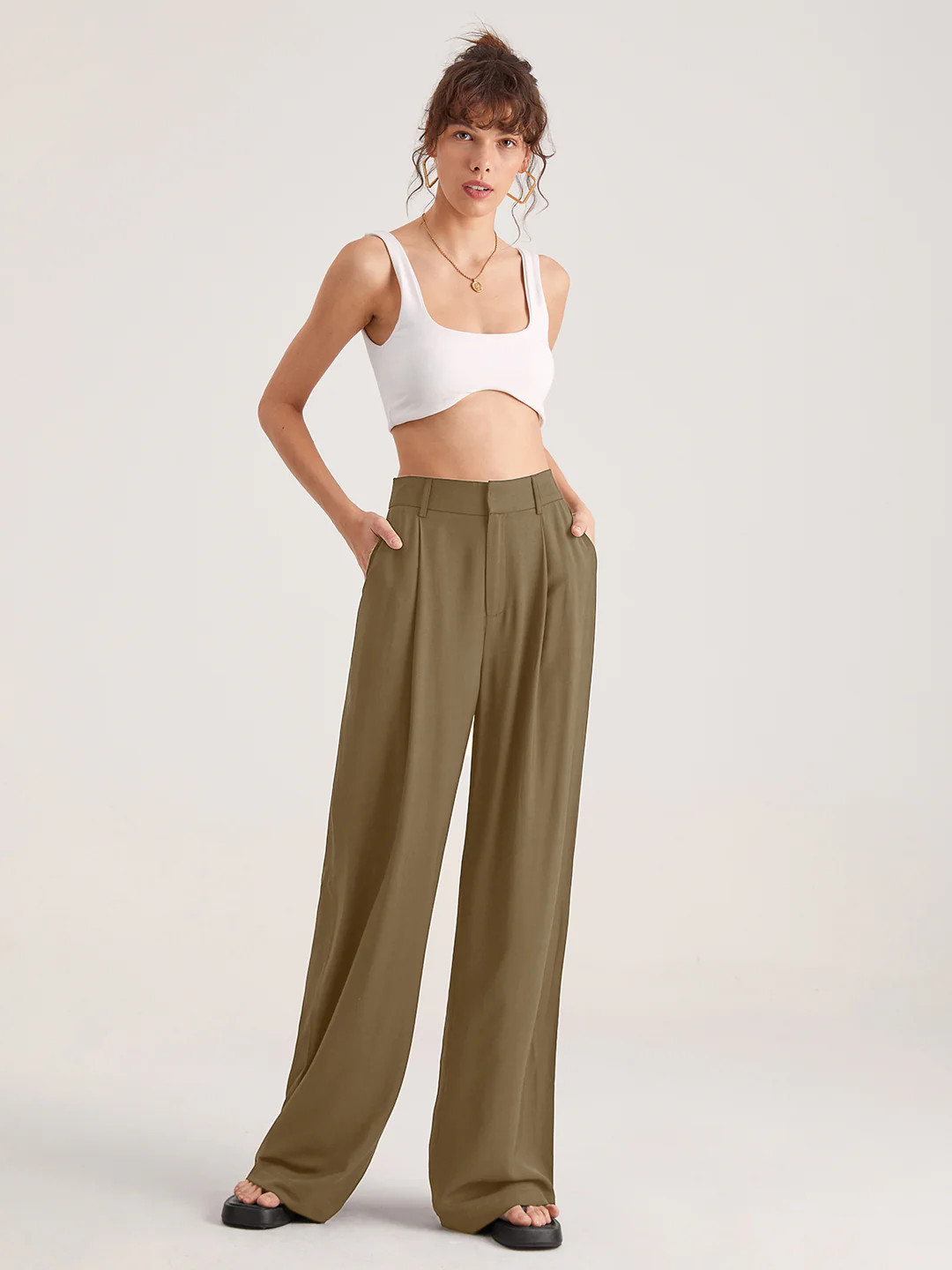 Oversized High Waisted Pleat Front Trousers | Commense