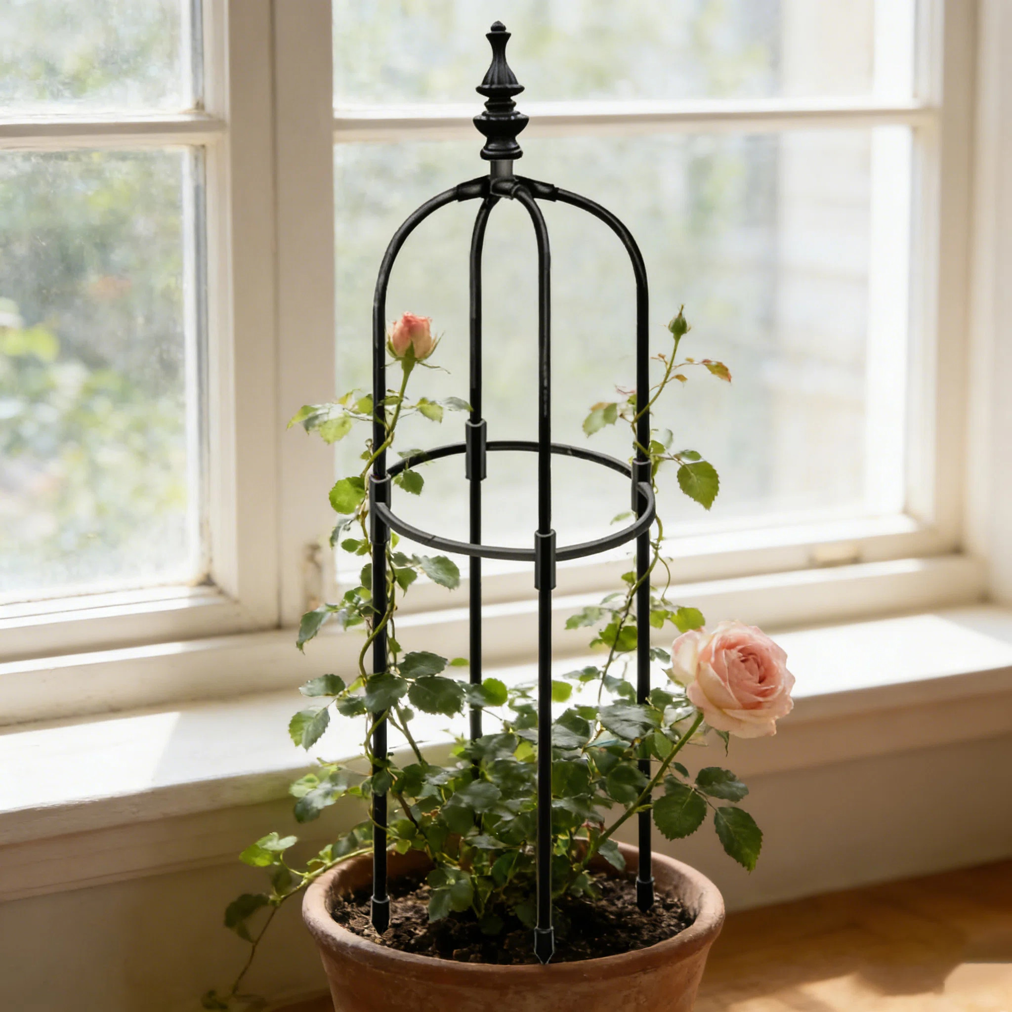 Black Garden Obelisk Trellis for Climbing Plants - Adjustable Metal Plant Support Tower, Rustproo... | Wayfair North America