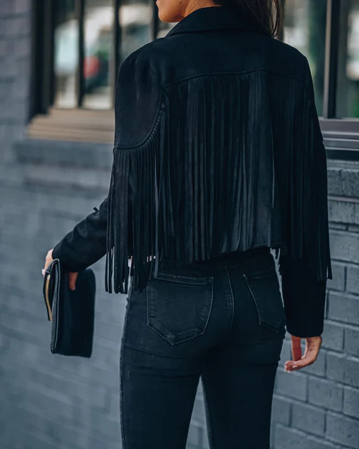 Walford Cropped Fringe Faux Suede Jacket - Black | VICI