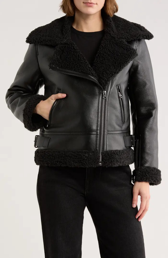 Hudson Jeans Faux Shearling & Faux Leather Moto Jacket | Nordstromrack | Nordstrom Rack
