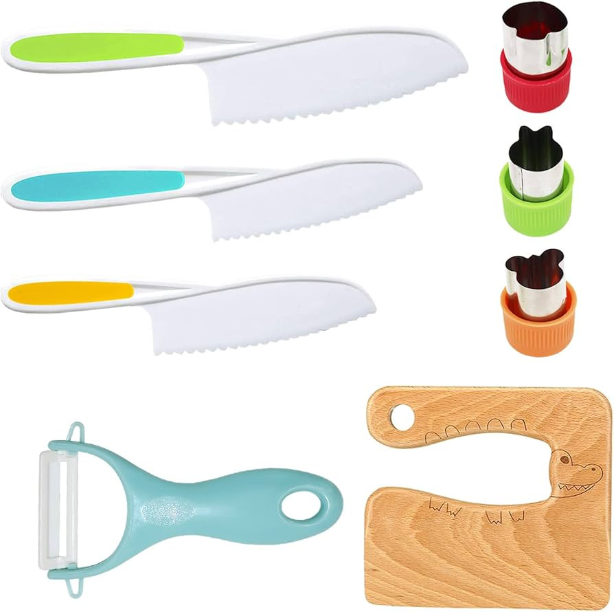RISICULIS Wooden Kids Cooking Sets Real, Kids Knife Set Include Wood Kids Safe Knife, Serrated Ed... | Amazon (US)