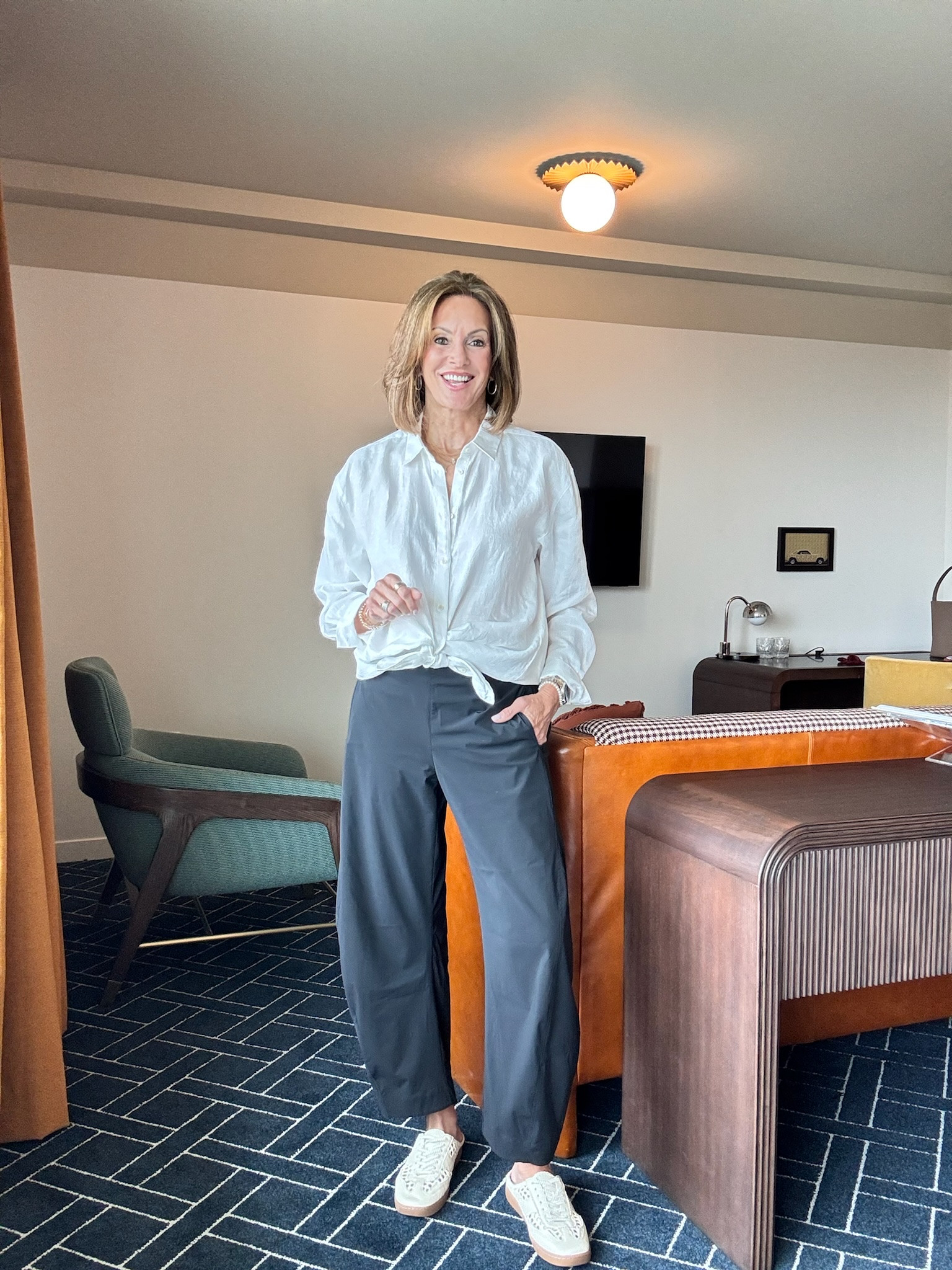 Barrel pants - medium/ size 8 Wrinkle free / packable/ lightweight Linen shirt / medium it’s really big on me. Recommend sizing down Discount code : ANNIEKXSPANX Sneakers - 10.5 Travel style

#LTKootd #LTKSeasonal #LTKOver40